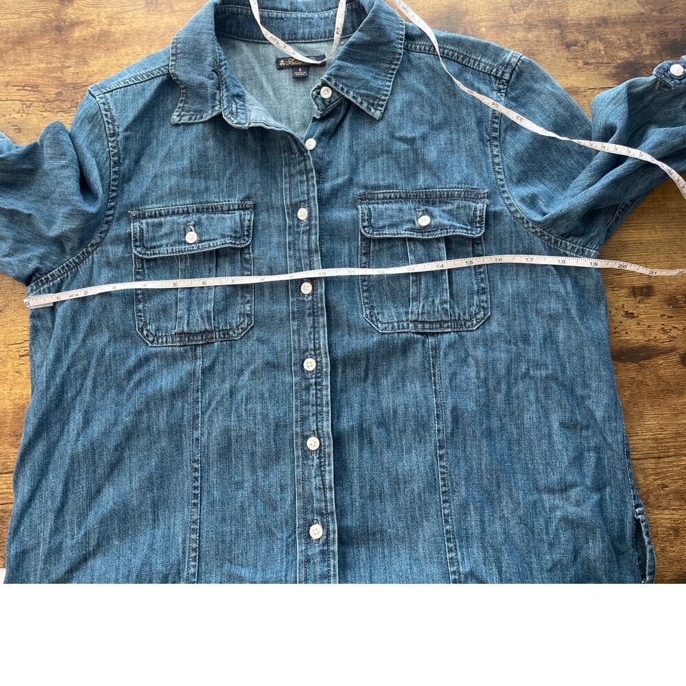 Brooks Brothers Womens 8 Blue Tie Waist Chambray Shirtdress Quiet Luxury FLAW - Picture 5 of 8